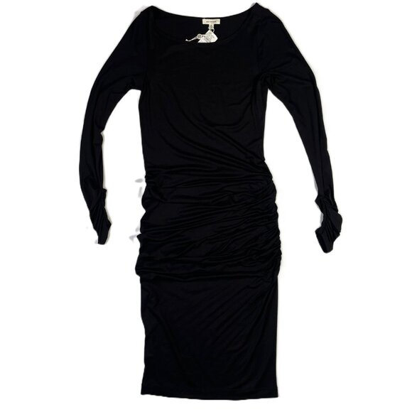 Max Studio Black Long Sleeve Bodycon Draped Midi Dress Size M - Picture 4 of 16